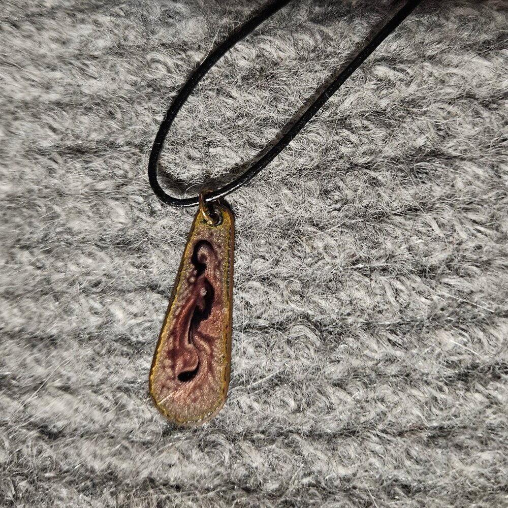 Enamel copper pendant, pinks & purples swirls, vintage, artisan handmade